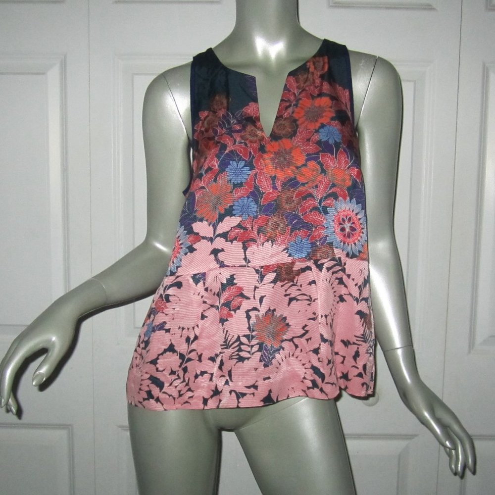 HD IN PARIS ANTHROPOLOGIE Red & Teal Floral Sleeveless Blouse